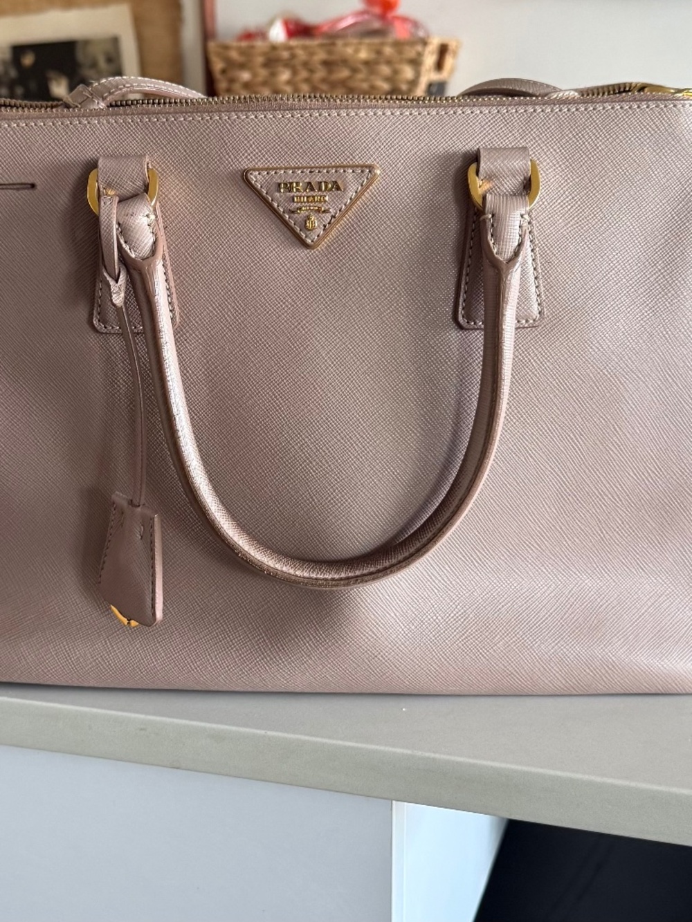 Prada Saffiano Handbag - Medium Double Pocker,, Blush Pink/Flesh